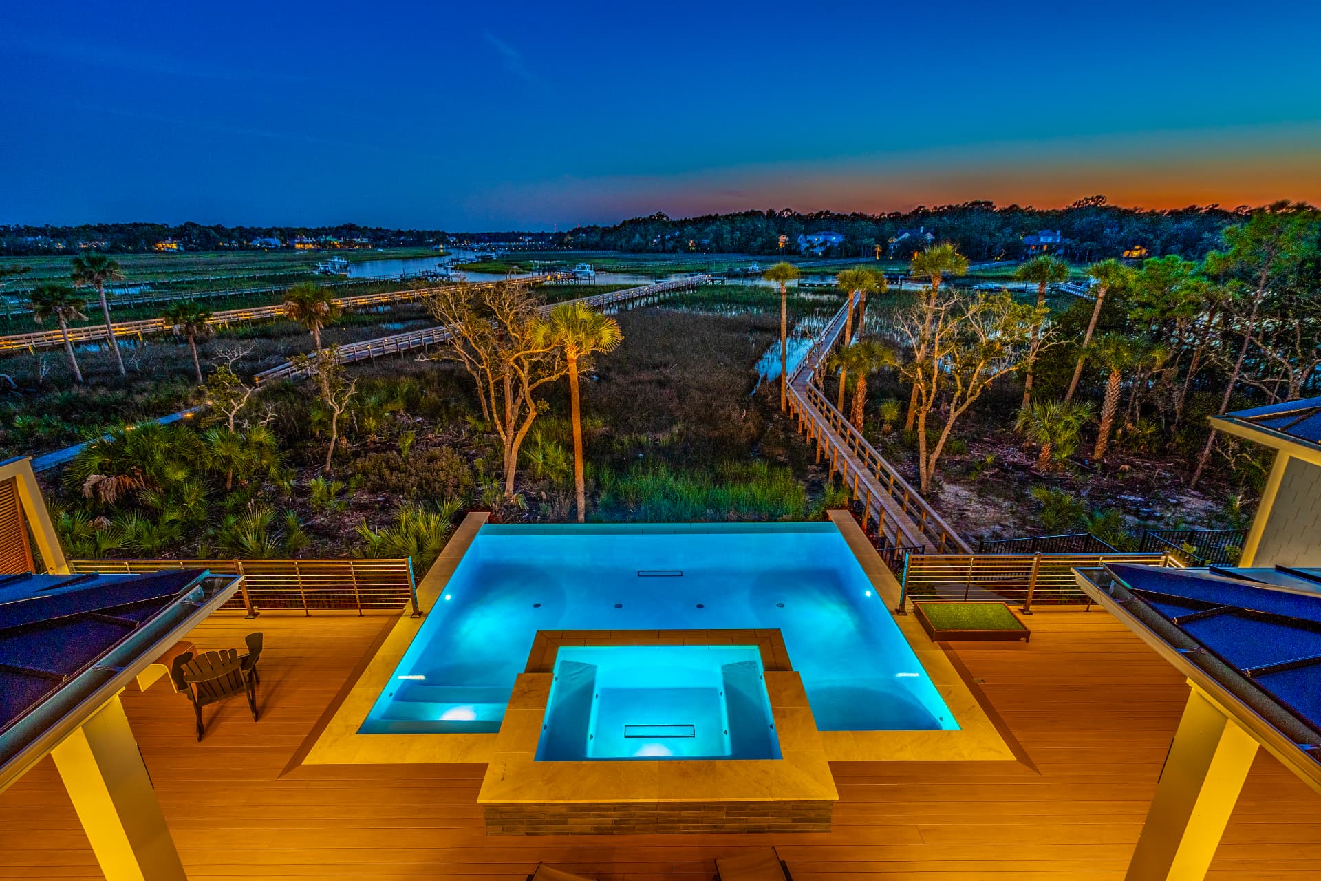 Marsh-view elevated pool and spa, Heritage Pools project