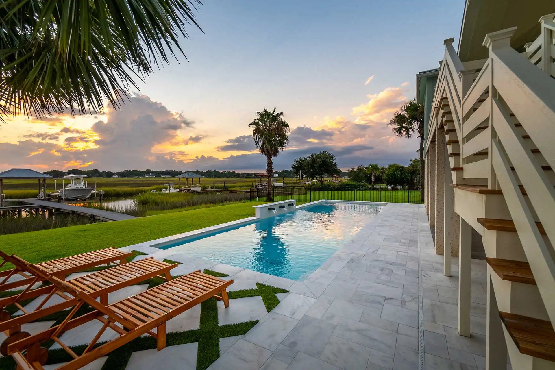 Waterfront pool at sunset, Heritage Pools project